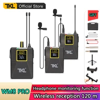 uhf wireless lavalier microphone 100 channel lapel microphone for phone video slr camera recording live interview tkl pro wm 8
