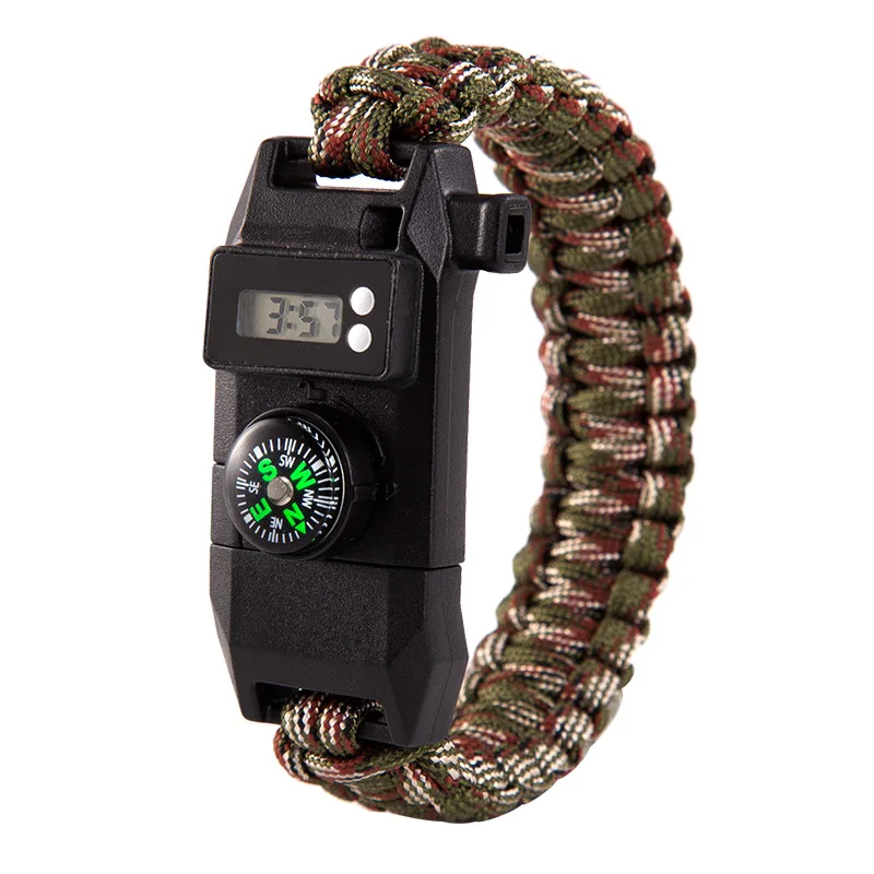 Goedkoop Outdoor Survival Camping Emergency Gear Paracord Mes Kompas Armband Horloge Emergency Paracord Armband Survival