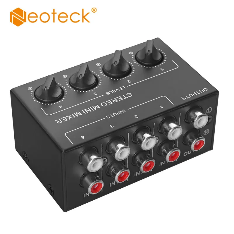 Neoteck 4 канальный RCA входы мини пассивный стерео аудио Миксер с регулятором