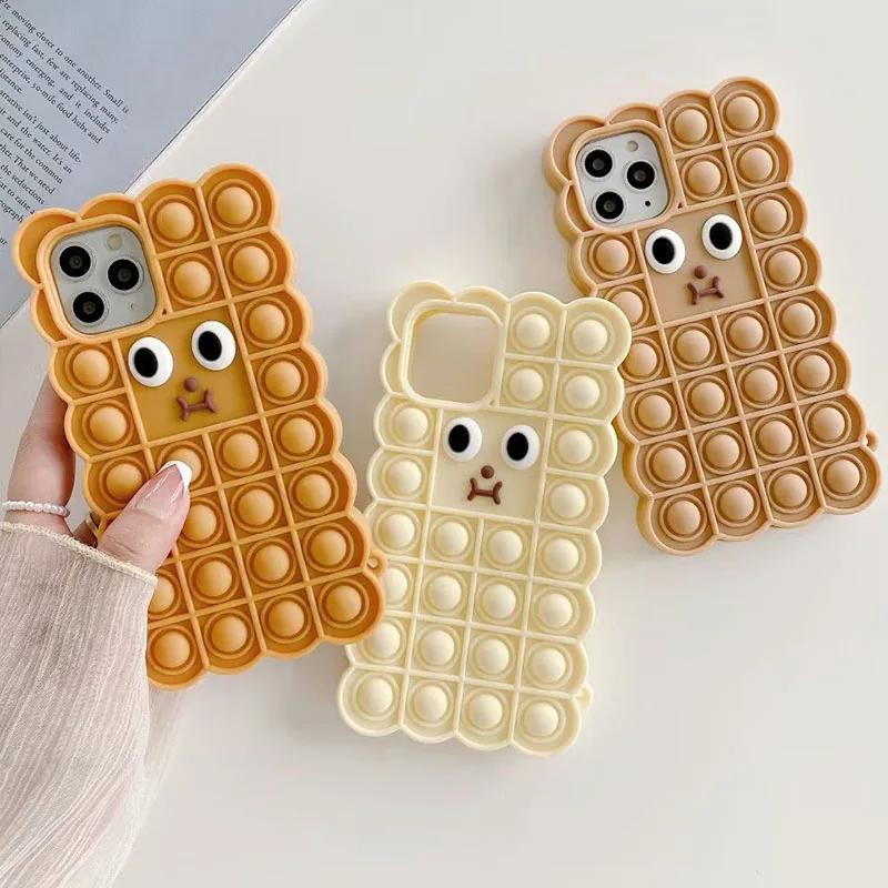 

3D Funny Cookie Push Pop Bubble Reliver Stress Silicone Case Cover For Iphone 11 12 Pro Max X Xs Xr 7 8 Plus Se 2020 Fidget Toys