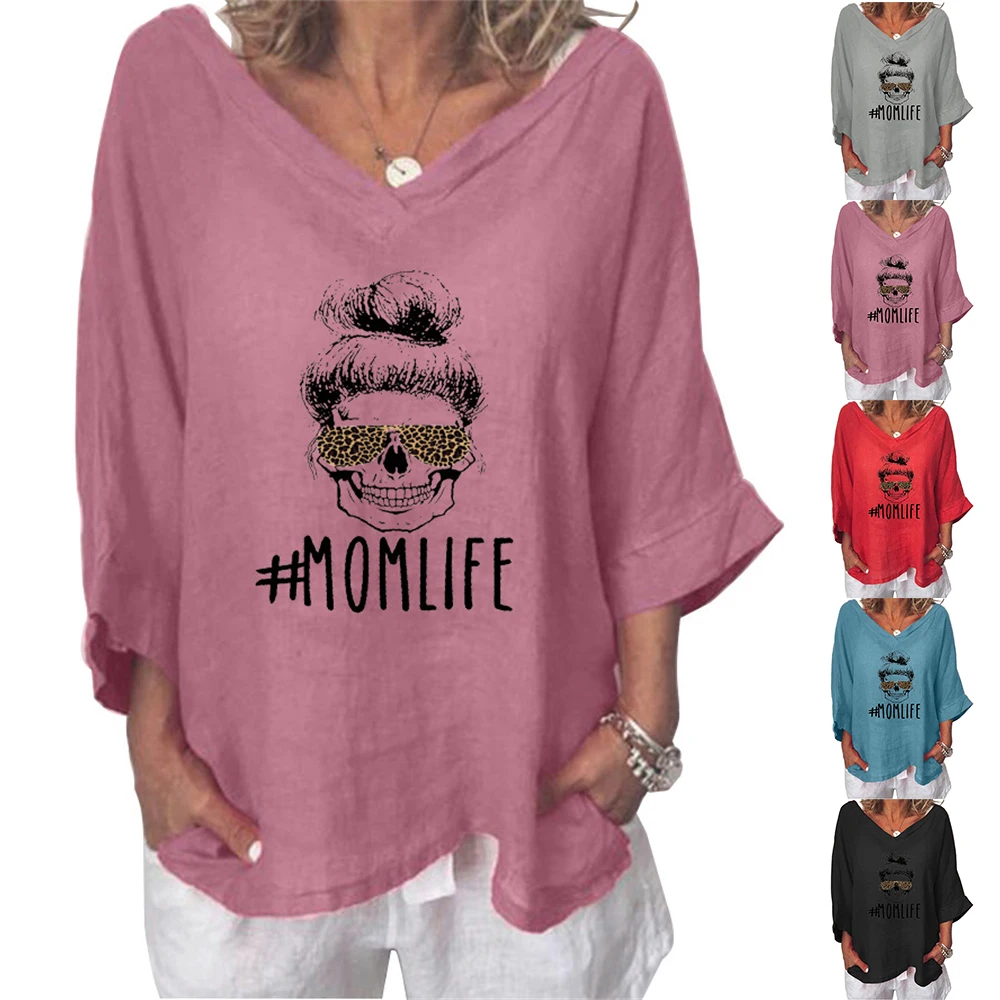 

Женская блузка с принтом и рукавом 3/4, пуловер с v-образным вырезом, повседневные свободные мешковатые футболки и топы, Женские повседневные ...