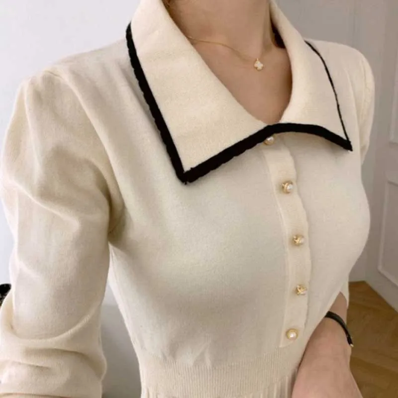 

One-Piece Women'S Knitted Sweater Dresses Korean Vintage French Elegant Ladies Slim Dress 2020 Winter Women Long Sleeve Dresses