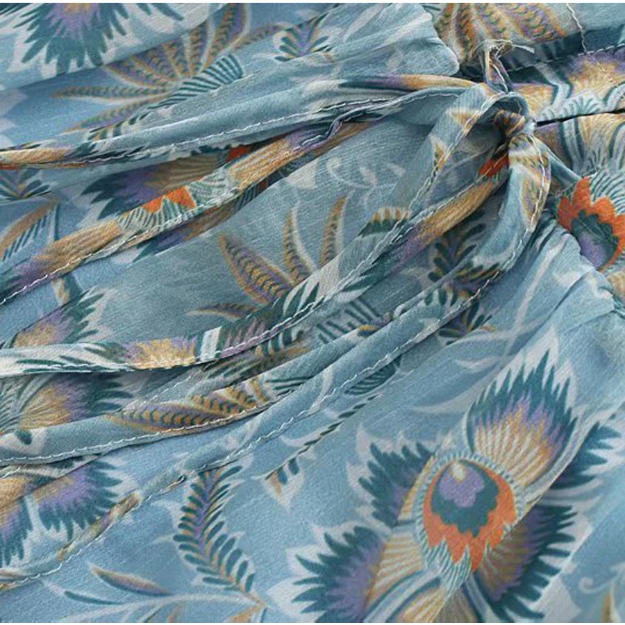 Женское платье с длинным рукавом TEELYNN винтажное синее шифоновое цветочным