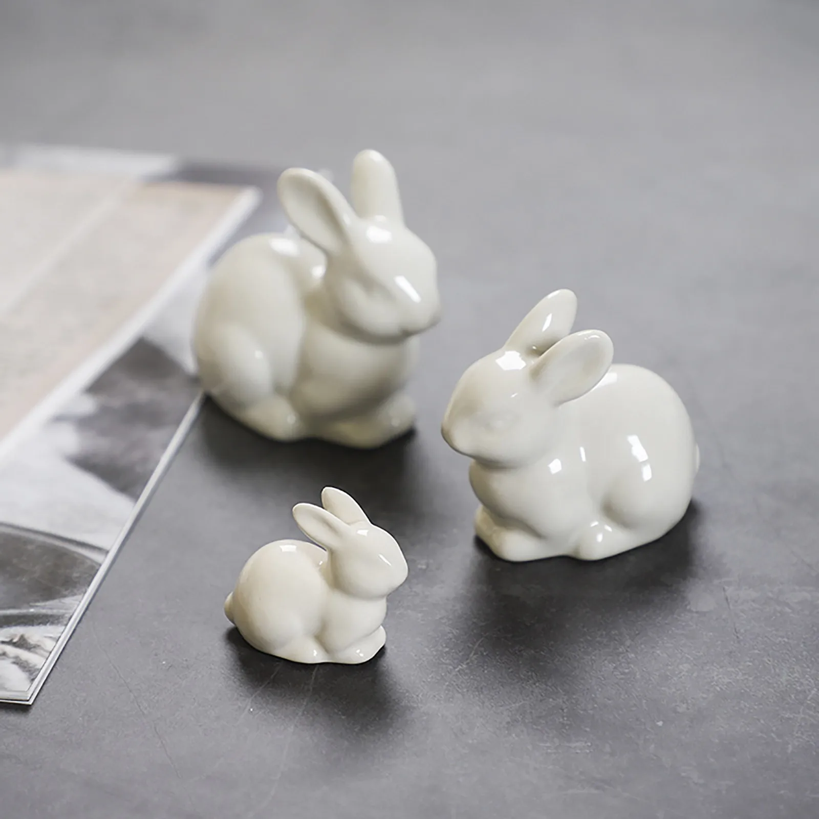 Белые керамические кролики домашняя настольная книжная полка пасхальные