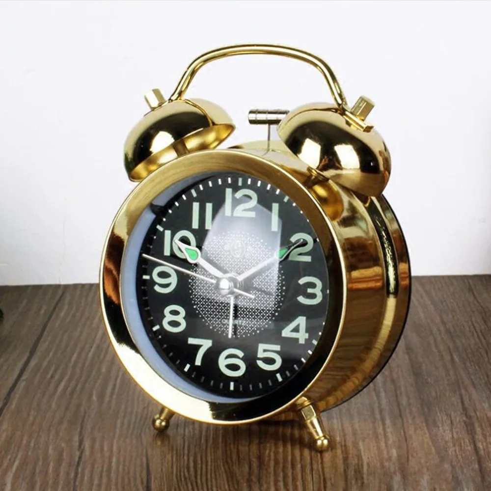 

Big Sound Metal Alarm Clock Bedside Ringing Clock with Night Light Function Vintage Unique Luminous Numbers Clock