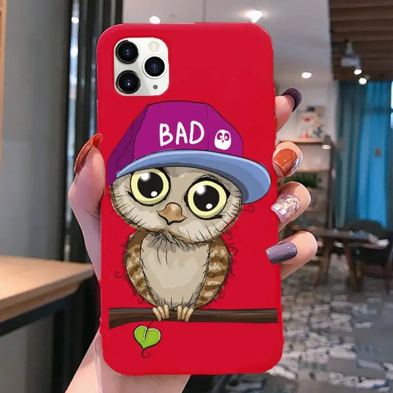 cute owl cat phone case for iphone 12 pro max mini 11 pro xs max 8 7 6 6s plus x 5s se 2020 xr red case free global shipping