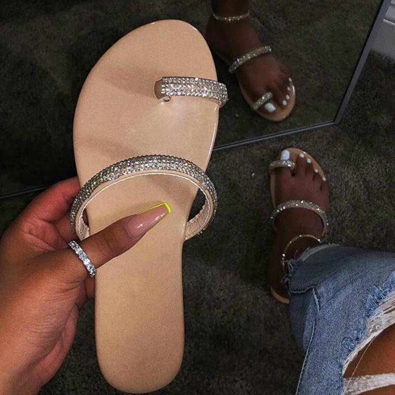 Женские пляжные тапочки на плоской платформе летние модные уличные с открытым