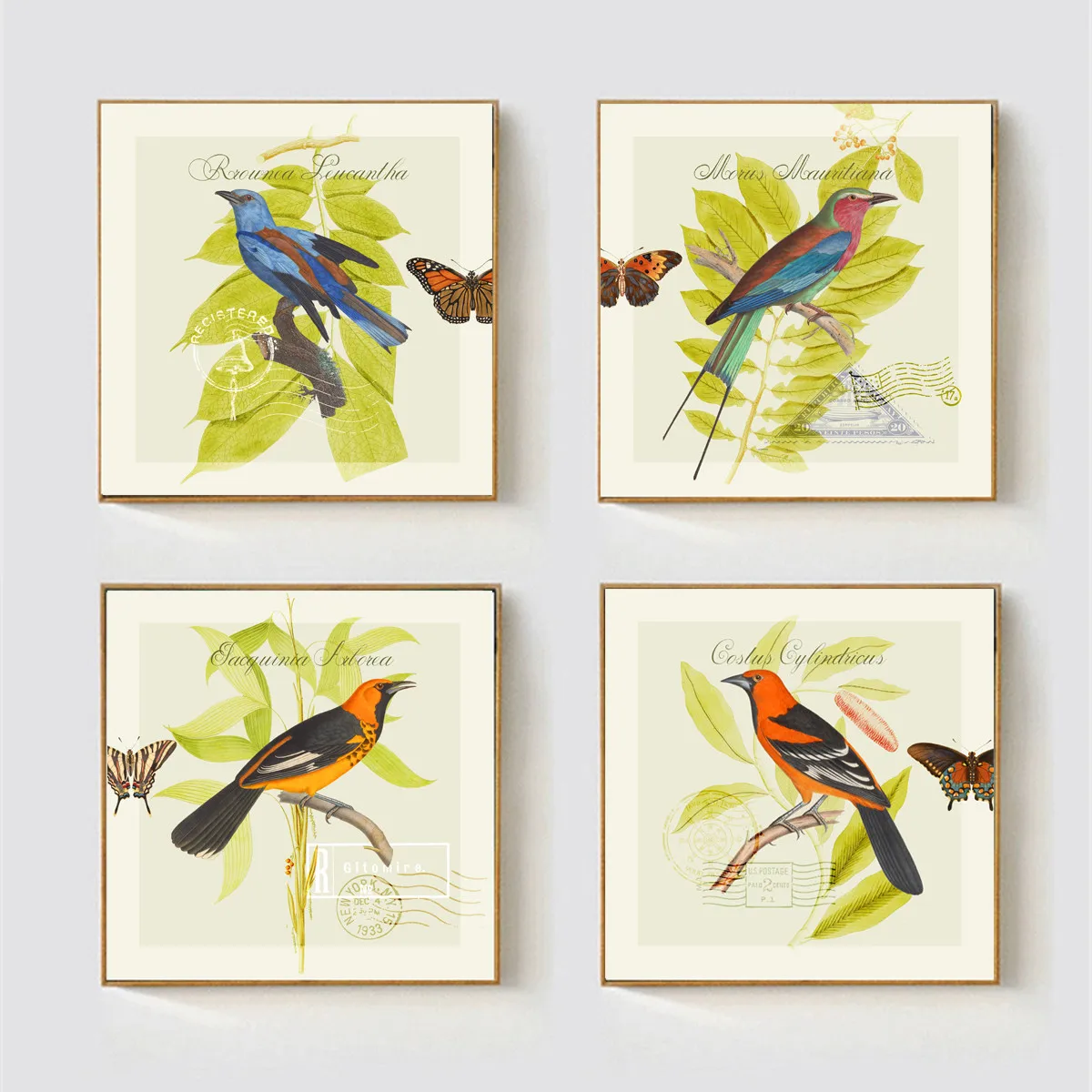 Деревенский стиль Птицы бабочка масляная живопись плакат холст печать стены