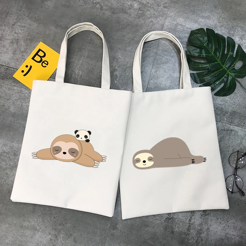 

Funny Cartoon Sloth Print HotSelling Shopping Bag Women Canvas Tote Bags Printing Eco Bag Cartoon Shopper Shoulder Bags