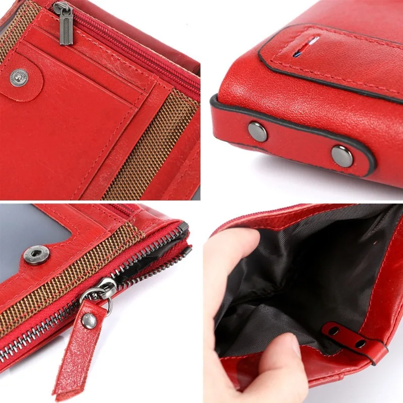 

Portfel damski RFID wallet men's leather short hand fashion coin purse real cowhide double zipper wallet carteras para mujer