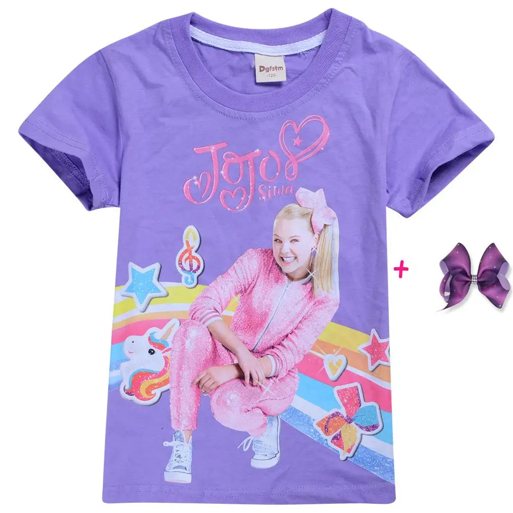 purple purple New Girl Kid Jojo Siwa T shirt Children Summer Autumn Short Sleeve Cotton T-shirt Tops Tee Baby Toodler Casual Home Wear Clothes - Цвет: purple purple