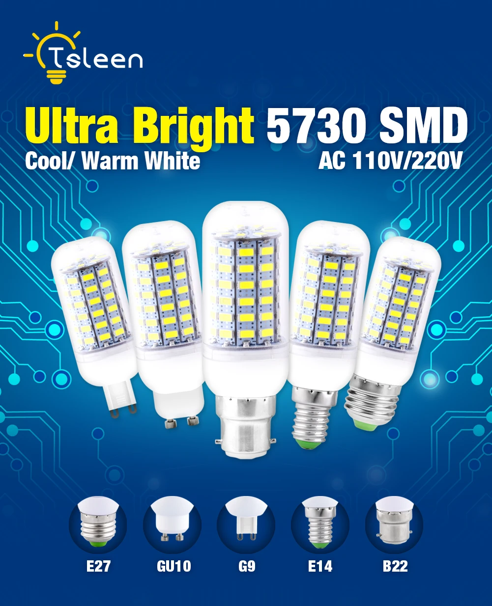 TSLEEN светодиодный лампа свеча светильник Bombillas 110V 220V SMD 5730 домашняя декорационная