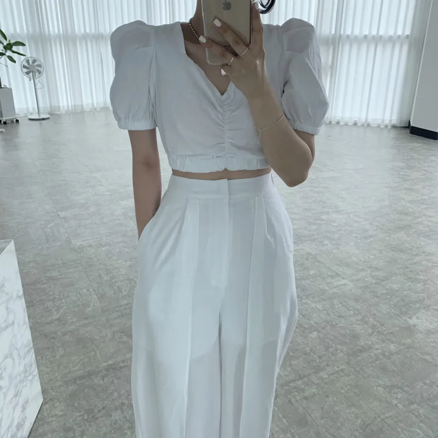 

2 Piece Sets Womens Outfits Spring Blouse Women Shirt Long Sleeve High Waist Pants Wide Leg Womens Trousers Two Piece Set Office