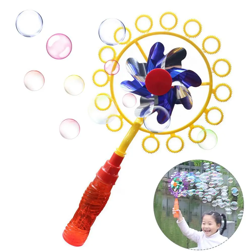 

Children Colorful Handheld Windmill Manual Bubble Blowing Wand Stick Kids Outdoor Garden Interactive Toy Gift