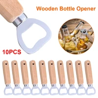 10 pcs wooden bottle opener beer bottle can opener wooden handle cap remover bar party gadget