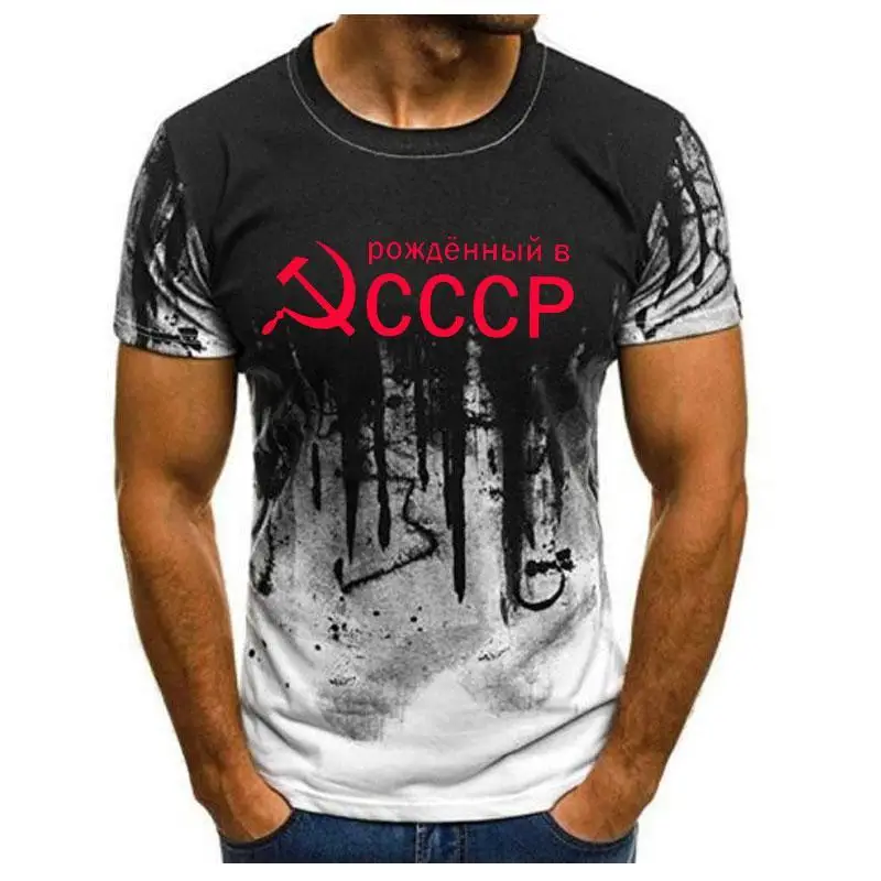 

New Mens T-Shirt Summer CCCP Russian T Shirts Men USSR Soviet Union Man Short sleeve Tshirt Moscow Mens Tees O Neck Tops 100-6XL