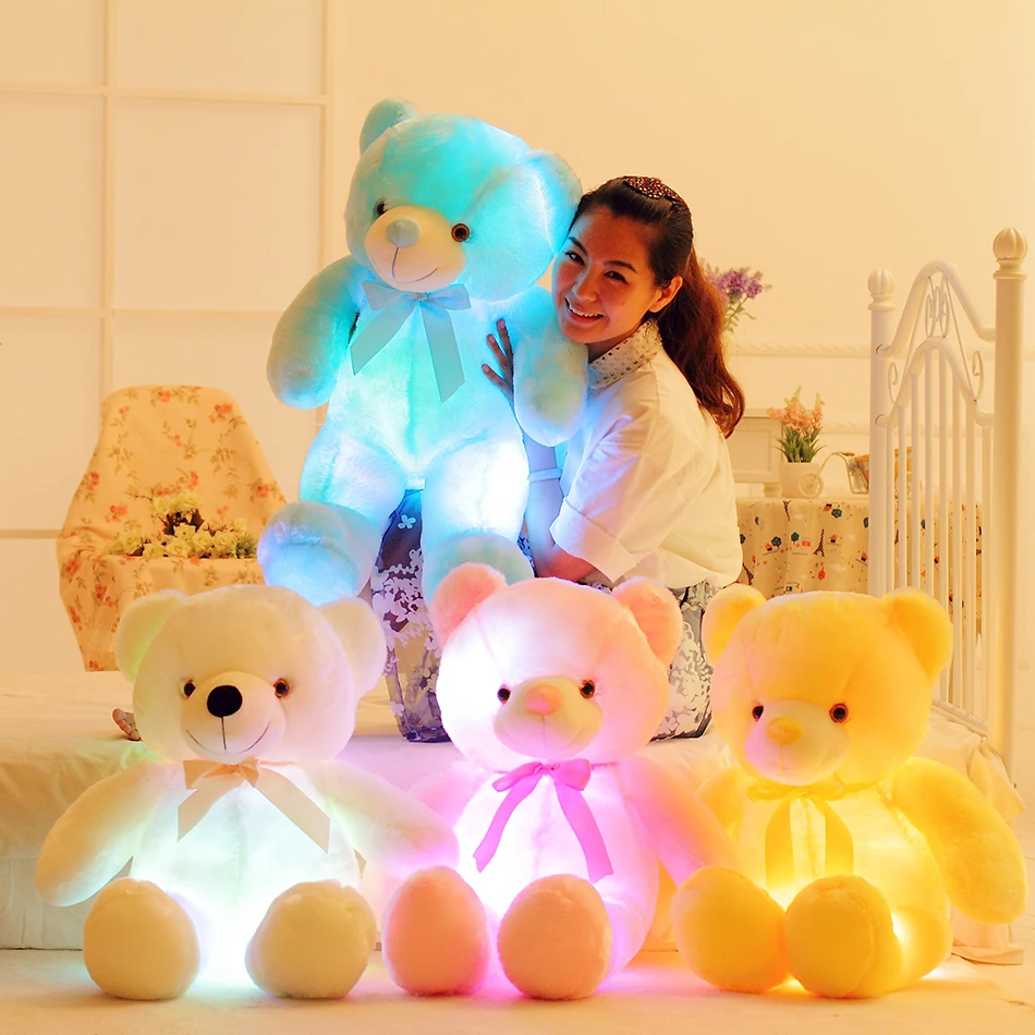 

50cm Creative Light Up LED Teddy Bear Stuffed Animals Plush Toy Colorful Glowing Christmas Gift for Kids Pillow
