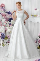 2015 a line scoop neck floor length vintage tulle wedding dress bridal gown long bridal wedding gown dress lace appliques f1367