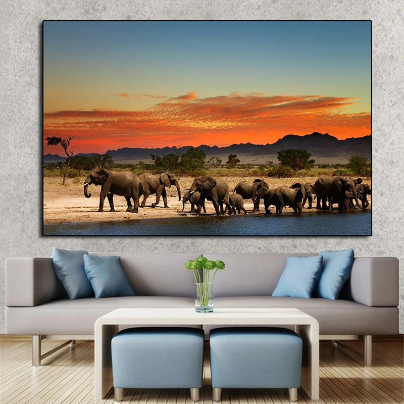 OUCAG Слоны животные постер картина напечатанная на холсте настенная живопись