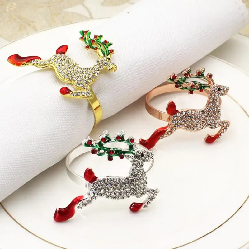 

6PCS Christmas Napkin Ring Holders Xmas Table Decoration For Home Metal Reindeer Horn Tissue Ring Wedding Banquet Hotel Table