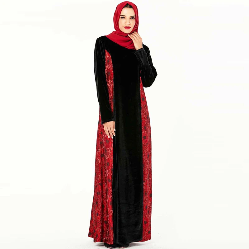 Новое мусульманское платье Свободные Большие размеры золотые бархатные вышитые