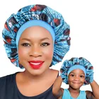 Сатиновая шапочка для мамы и ребенка, 2 шт., уход за волосами для девочек, женская ночная шапочка с Африканским принтом, Детский мягкий головной убор