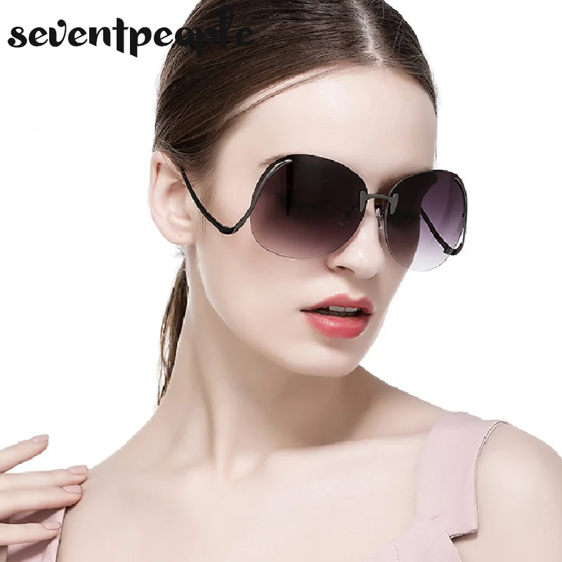 2020 негабаритные Круглые Солнцезащитные очки без оправы для женщин роскошные