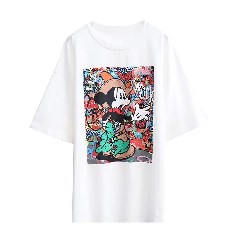 

New Summer 2021 Loose Large size Cartoon Graffiti Print Round Neck Short Sleeve Harajuku Versatile Casual T-shirt
