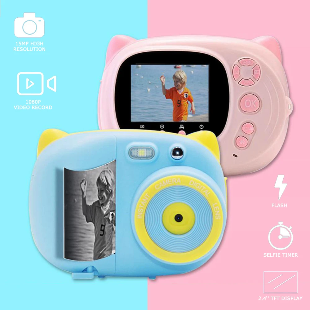 1080P мультфильм дети камера фото мгновенная печать 15MP WiFi цифровая Дети видео