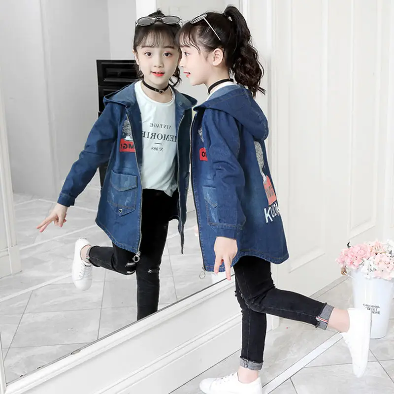 INS/Лидер продаж Джинсовый плащ для девочек От 4 до 15 лет Детская ветровка весенне