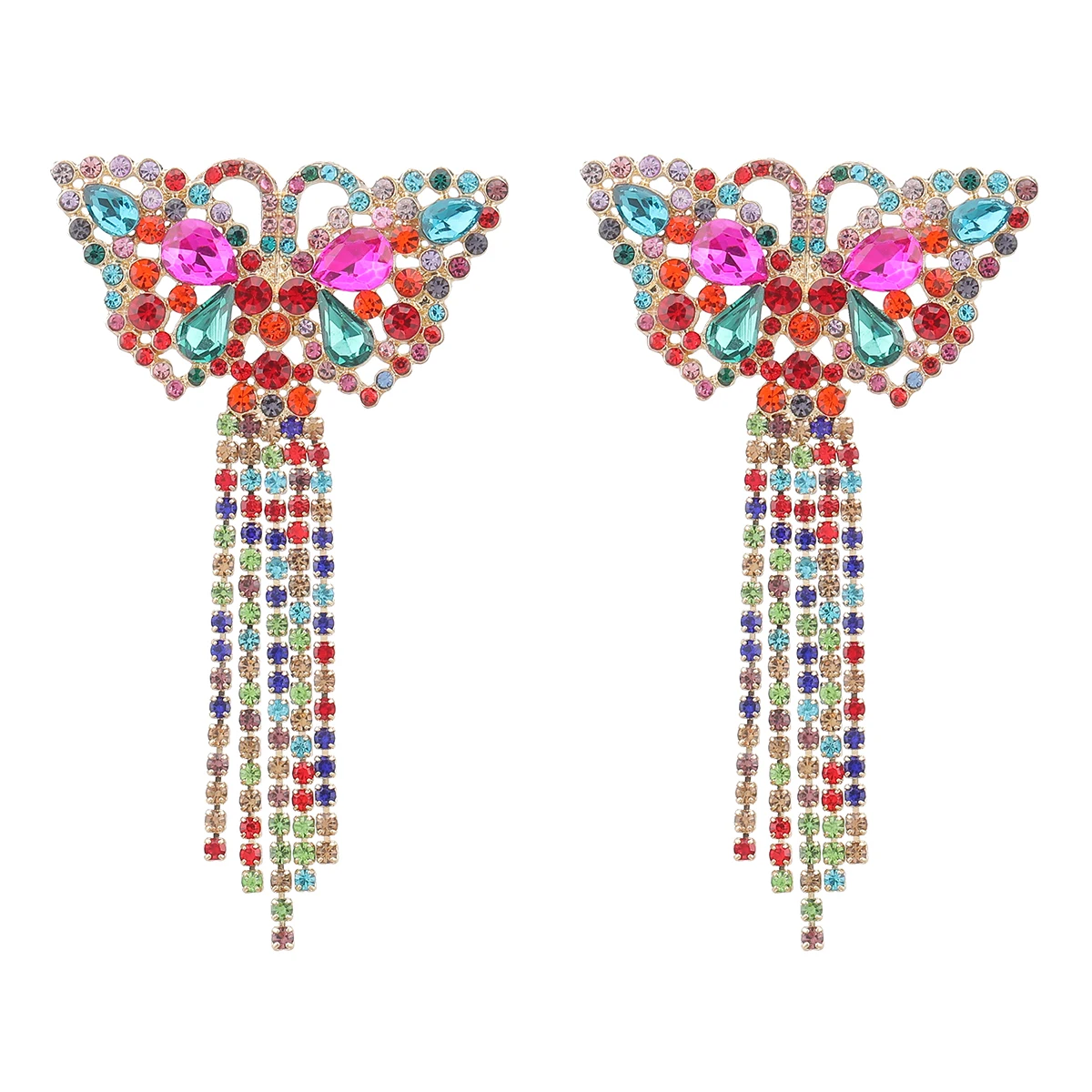 

JIJIAWENHUA New Multicolor Rhinestone Butterfly Design Dangle Earrings Women's Jewelry Hot Sale Trendy Collection Earrings