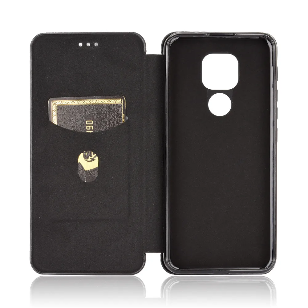 Модный флип-карбоновый противоударный кошелек с магнитным кожаным чехлом Moto G9