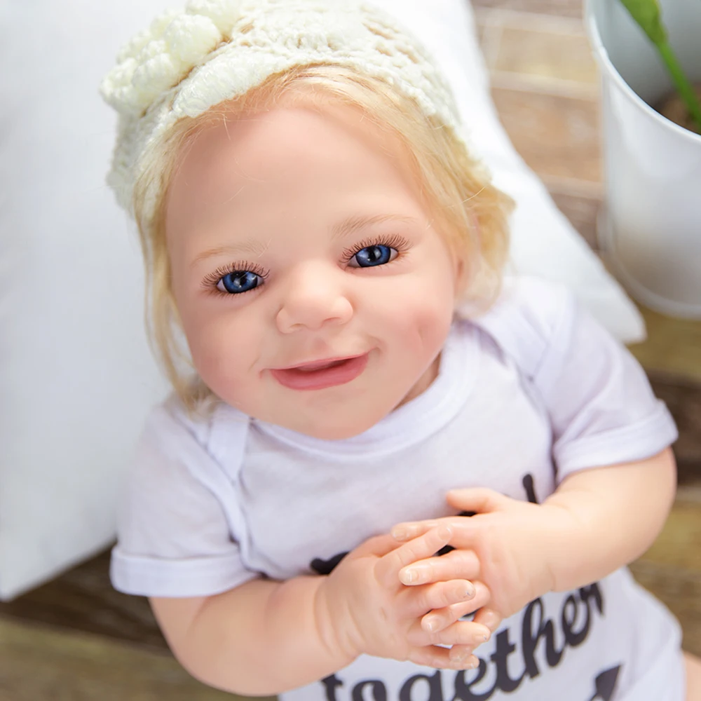 

55CM Reborn Baby Doll Newborn Girl Doll Blond Hair Handmade High Quality Detailed Hand Painting Rooted Hair