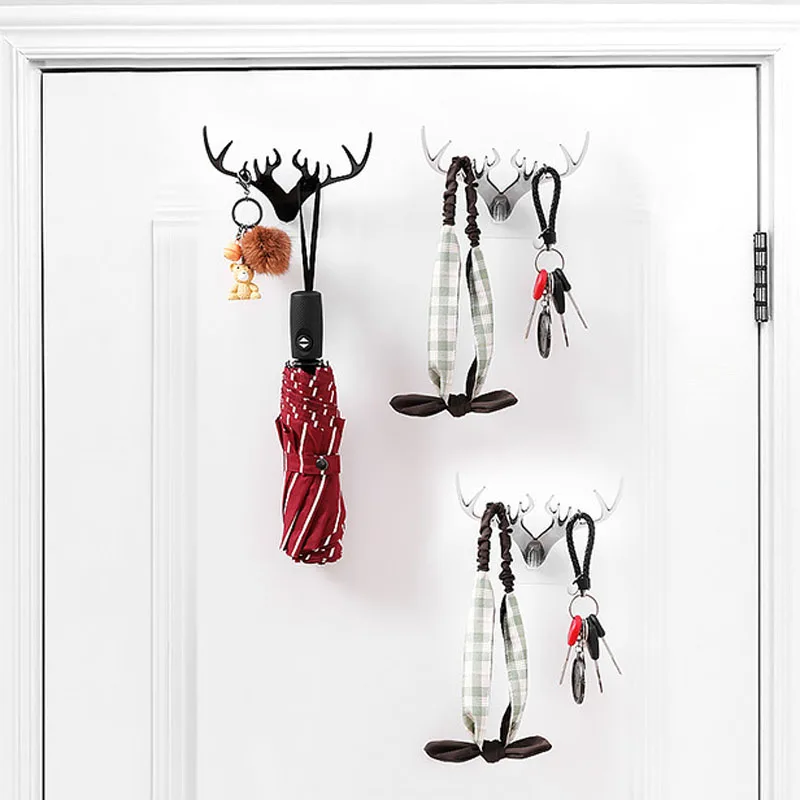 

Cartoon Antlers Shape Hook Non-marking-free Plastic Wall Hooks Bathroom Kitchen Towel Key Hanger Rag Brush Storage Rack Holders