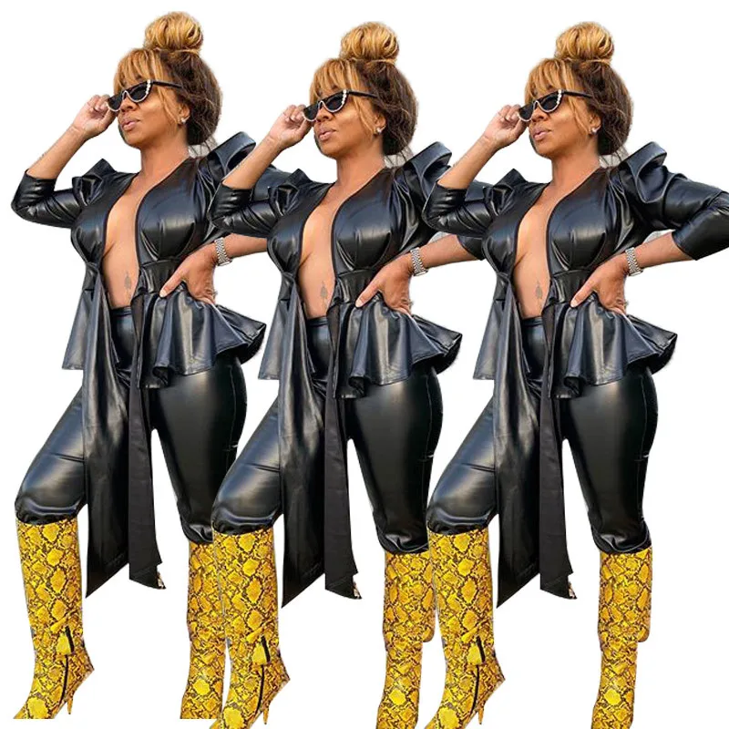 2020 Весенняя Новинка модная искусственная кожа сексуальное пальто тонкое