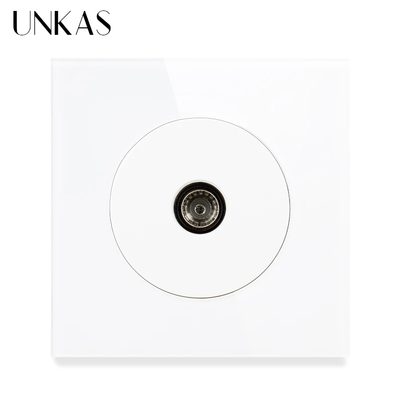 UNKAS Television Connector Jack Wall Power Socket 86MM*86MM Tempered Crystal Glass Panel Port Outlet