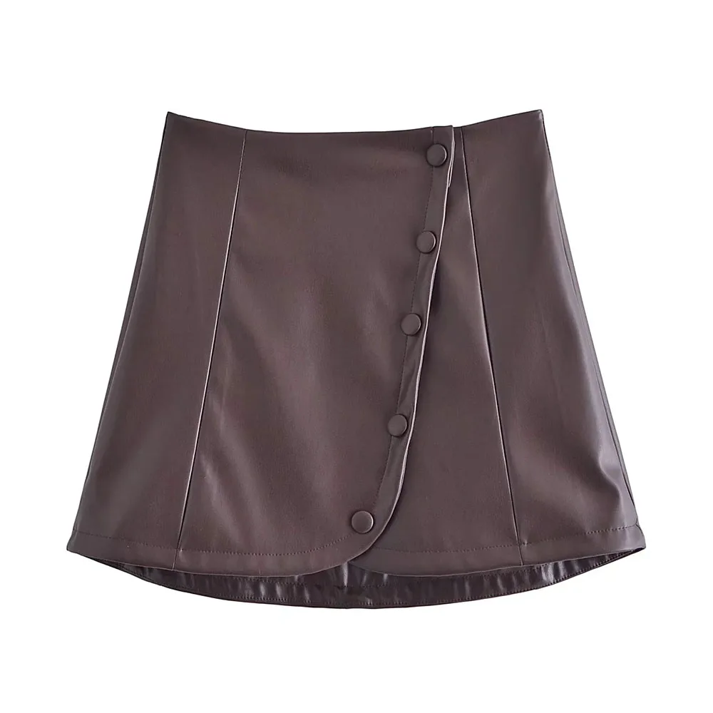 

Женская винтажная мини-юбка с высокой талией XEASY, элегантная повседневная облегающая юбка из искусственной кожи с шоколадным оттенком, в уличном стиле, лето 2021