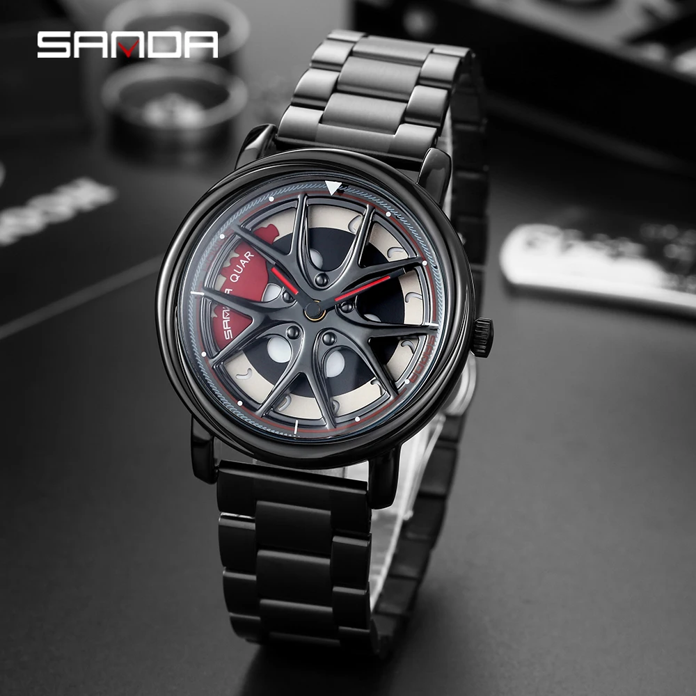 

SANDA Business Watch For Male Clock Wheel Design Relogio Masculino Quartz Wristwatch luxury Men's Watches Classic Clock reloj