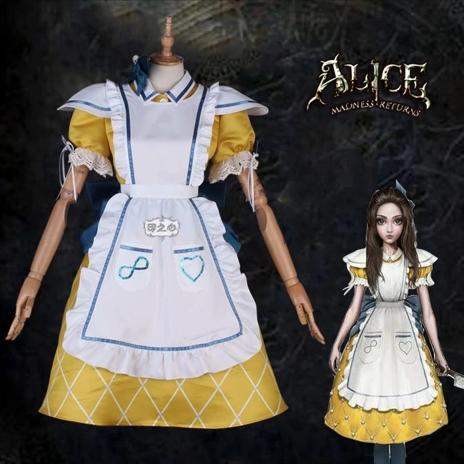 

COS-HoHo Anime Alice:Asylum Alice Yellow Maid Dress Uniform Cosplay Costume Halloween Easter Party Role Play Outfit For Women