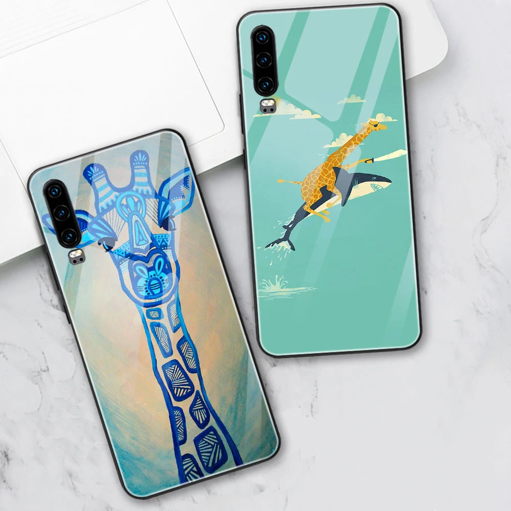 

Giraffe Case For Huawei P30 P20 P40 Lite Pro Mate 40 30 20 Honor 30 20 10 Pro Lite 9X P Smart 2019 Tempered Glass Phone Fundas