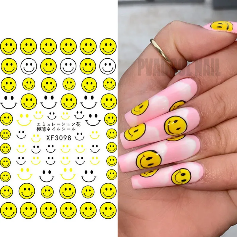 Наклейки для ногтей летние улыбающееся лицо стикеры 3D на ногти Nail Art клейкие