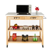 112 x 52 x 93cm fch movable kitchen cart dining cart with stainless steel table top two drawers two shelves burly wood
