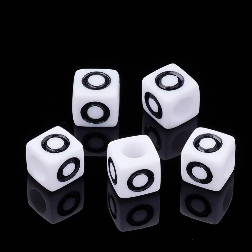 

500 g Letter Acrylic Beads Cube White Letter O Size: about 7mm wide 7mm long 7mm high hole: 3.5mm about 2000pcs/500g