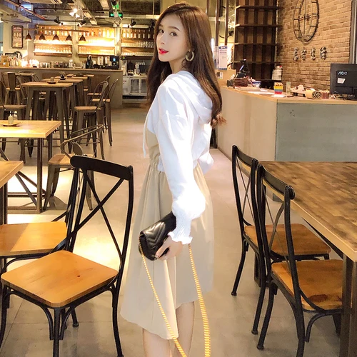 2019 корейские Лоскутные поддельные две части с капюшоном женские повседневные