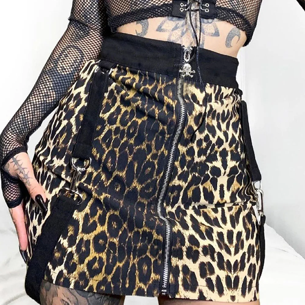 

High Street Fashion Temperament 2021 Skirt Summer Casual Sexy Lanyard Zipper Leopard High Waist Simple Hot Sale