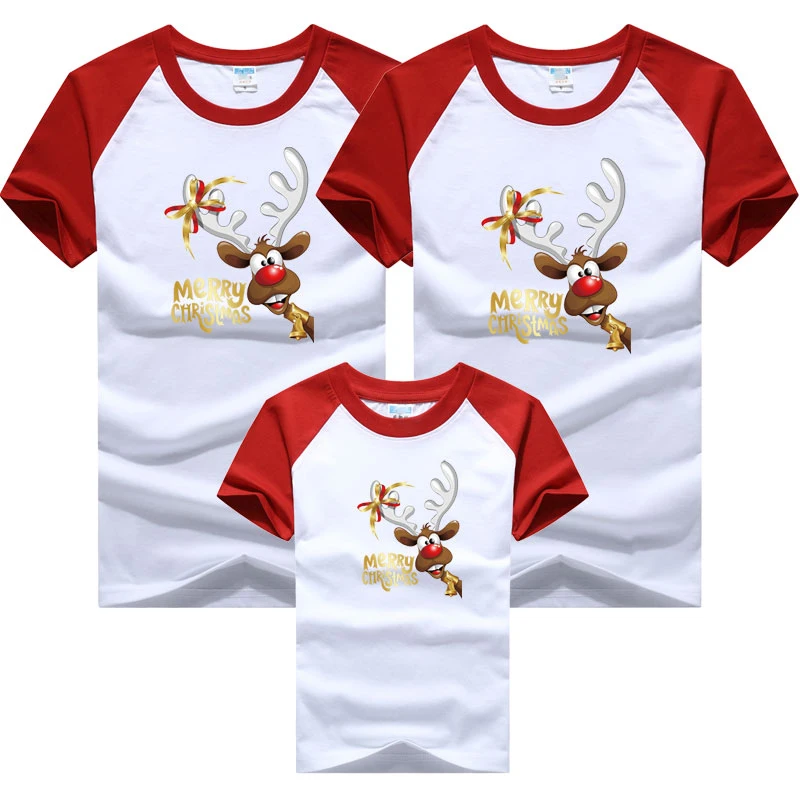 

Christmas Mommy and Me Clothes Christmas Family Look Clothes Cartoon deer Baby Kid Dad Mom Matching Family Clothing Short Sleeve