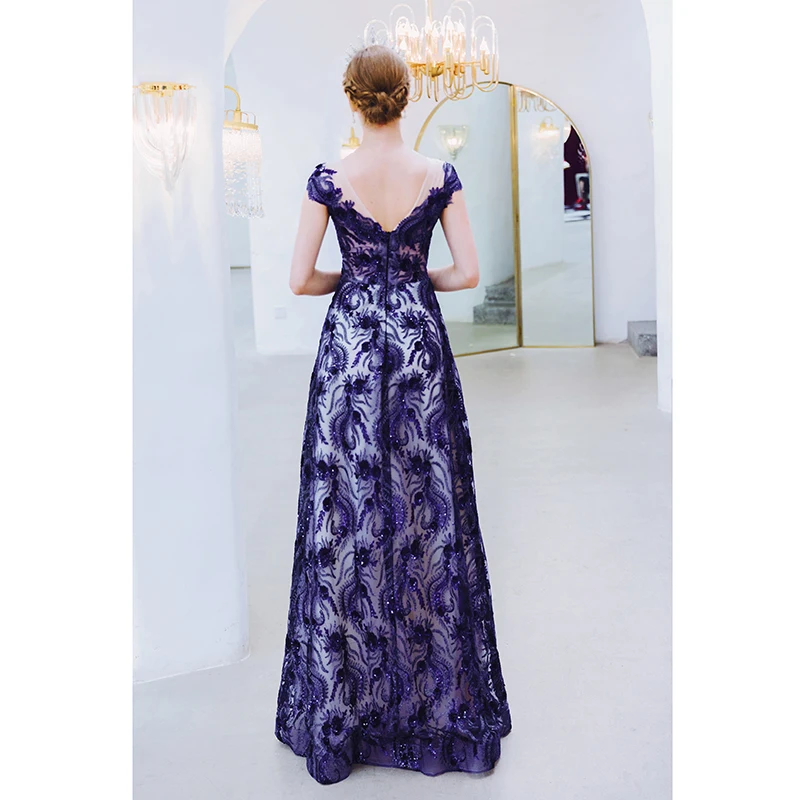 SSYfashion темно синее длинное вечернее платье с v образным вырезом без рукавов длиной