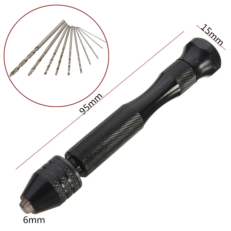 

10pcs Twist Drill Bit Aluminum Alloy Mini Micro Hand Drill With Keyless Chuck Woodworking Drilling Rotary Tools