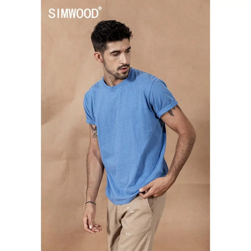 

SIMWOOD 2022 Summer New Color cotton yarn dot Neckline T-Shirt Men Tops High Quality Plus Size Brand Clothing 190475