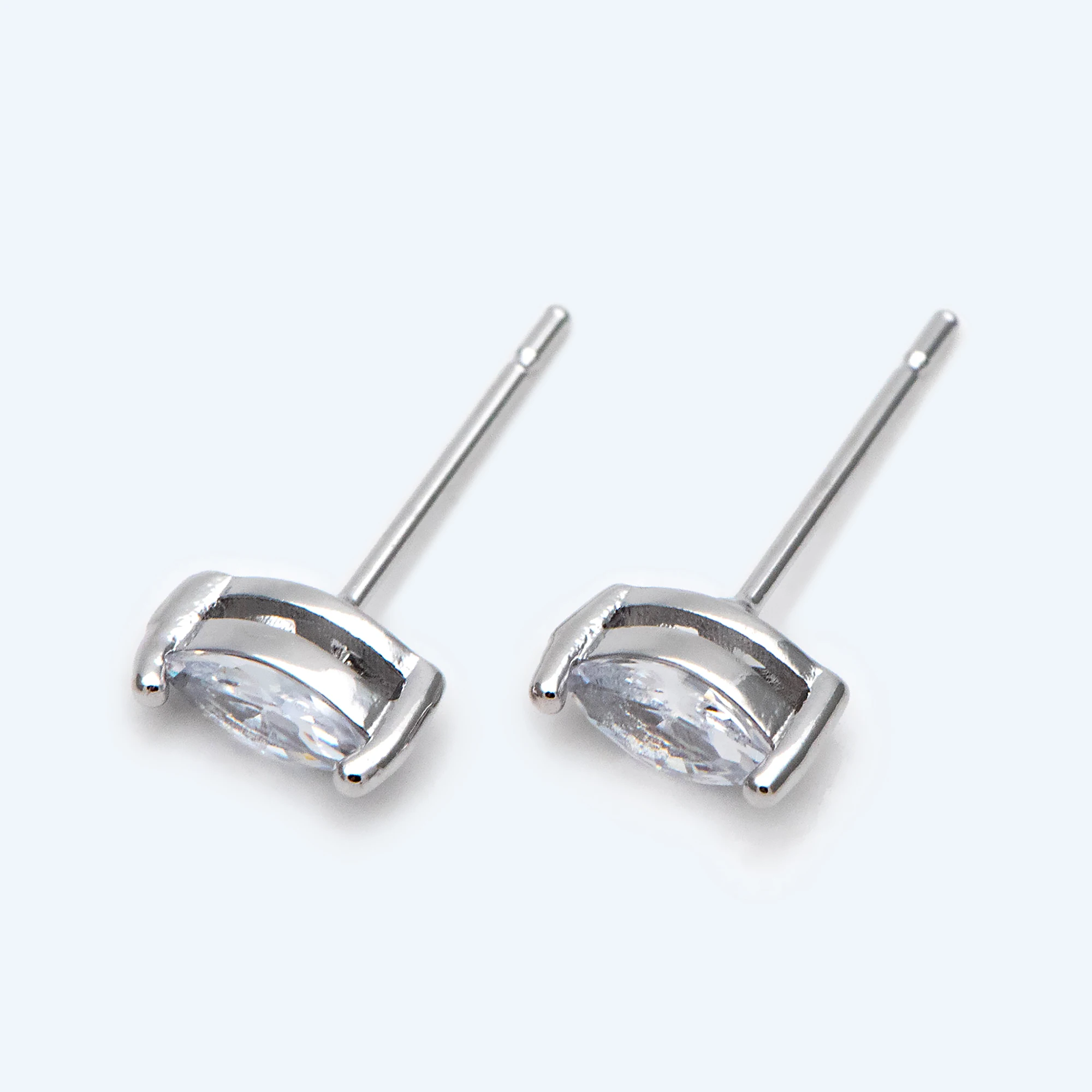 

10pcs Horse Eye CZ Ear Post 7.2x3.2mm, Rhodium Plated Brass Stud Earrings (#GB-1723-2)